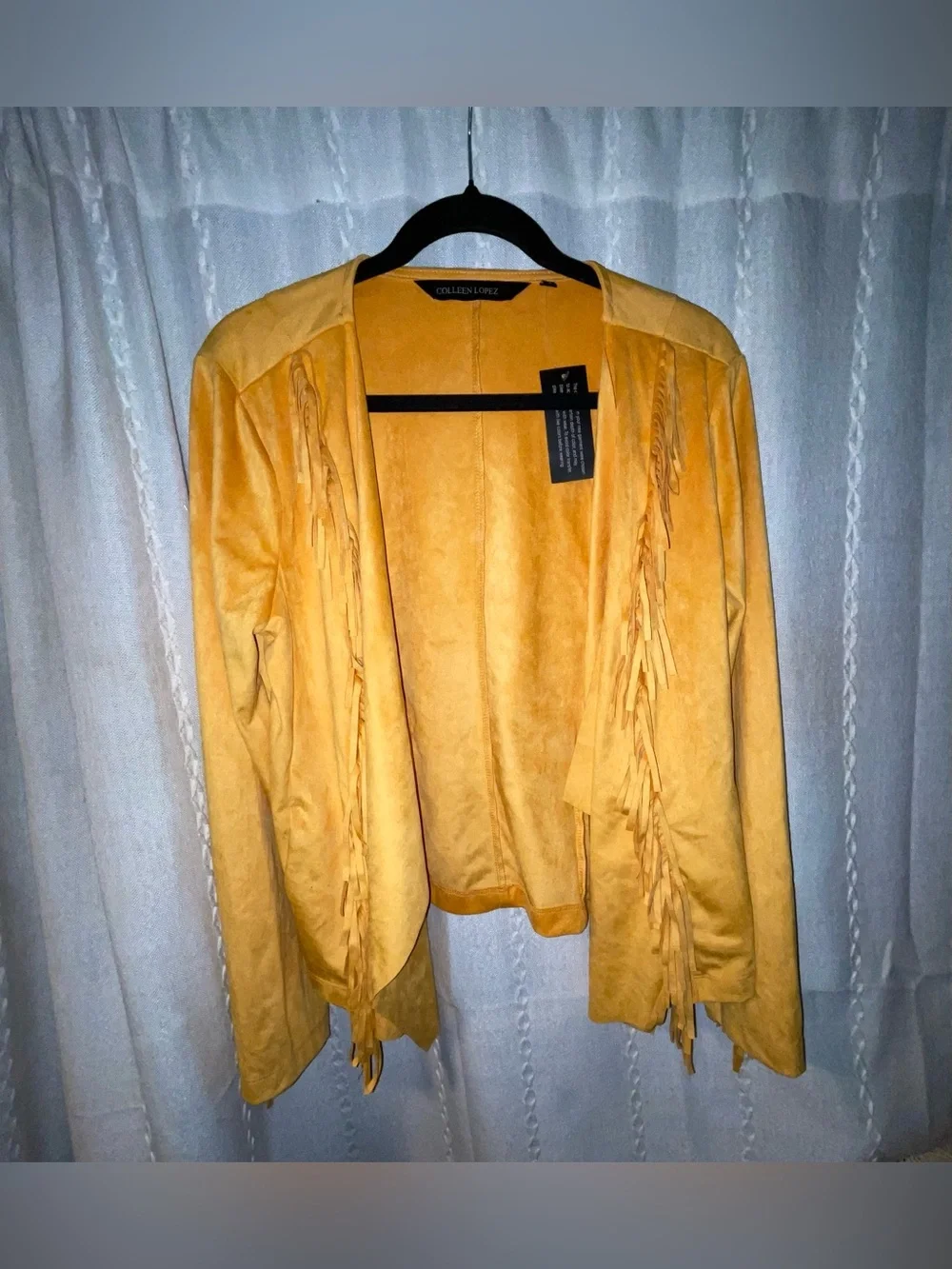 Colleen Lopez Golden Yellow Fringe Open-Front Cardigan